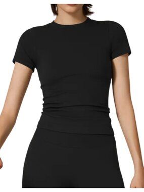 NWT TimeOFF Round Neck Black Yoga Short Sleeve Tee Size M VIRAL ACTIVEWEAR